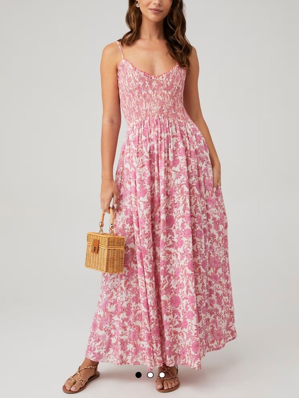Free People Sweet Nothings Midi Dress Pink Floral Smocked Boho XS - Picture 1 of 13